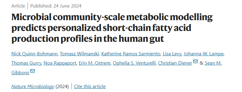 微生物群落規模的代謝模型預測人類腸道中個性化的短鏈脂肪酸生產概況